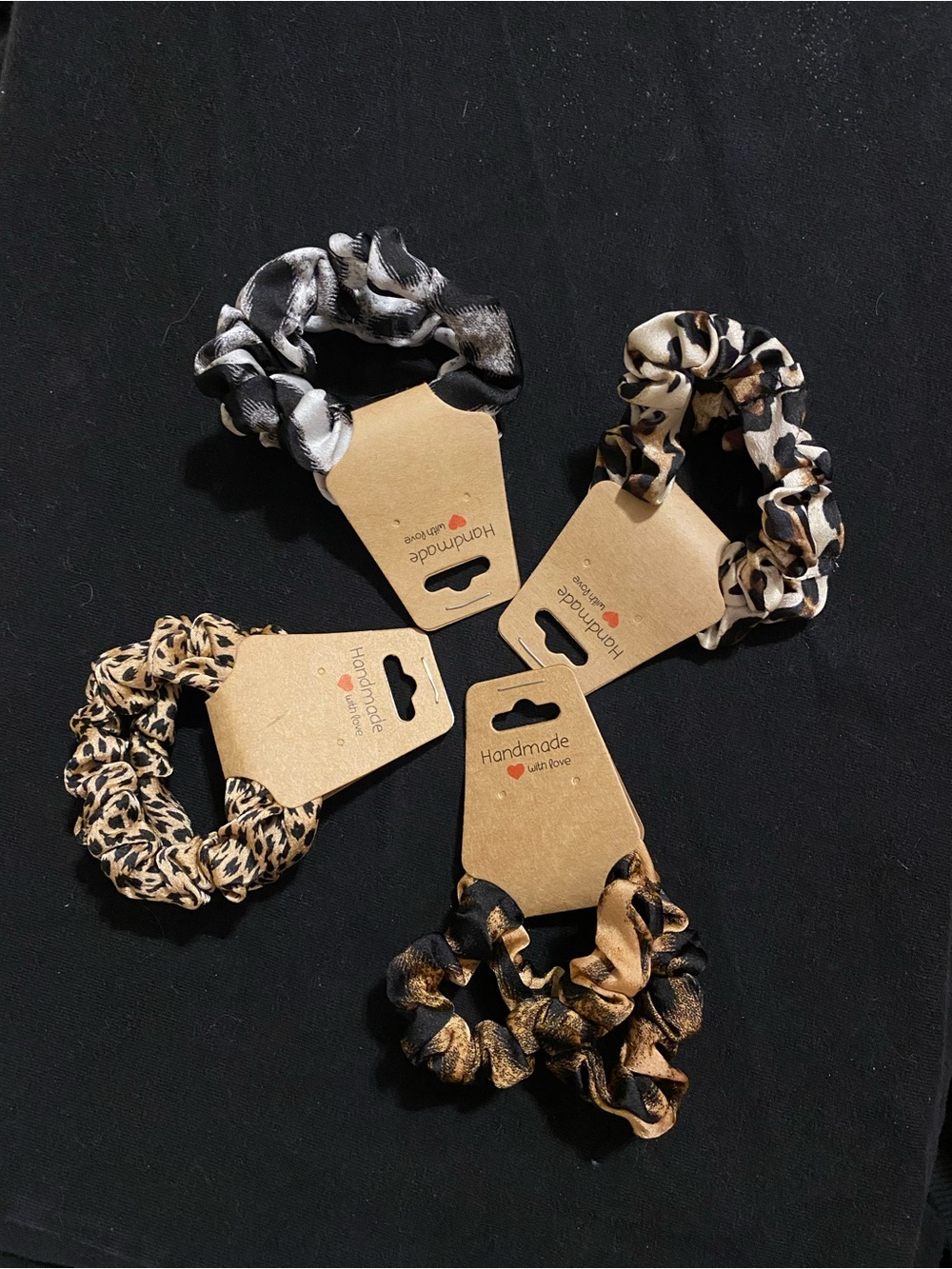 Set of 2 Handmade Leopard Print and Neutral Satin Scrunchie Hair Accessories